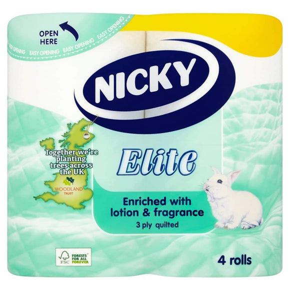 Nicky Elite 3 Ply White Toilet Roll 4 Rolls x 10 Packs 