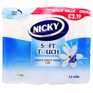 Nicky Soft Touch 2 Ply Toilet Roll 12 Rolls x 5 Packs 