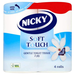 Nicky Soft Touch 2 Ply Toilet Roll 4 Rolls x 10 Packs 