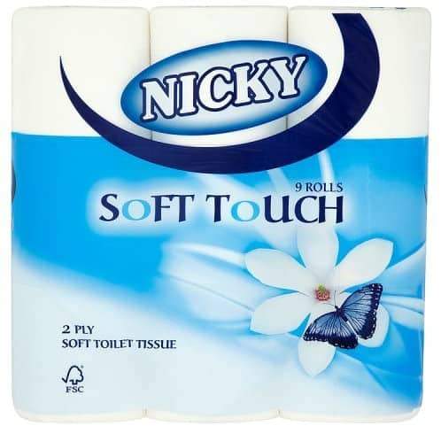 Nicky Soft Touch 2 Ply Toilet Roll 9 Rolls x 5 Packs