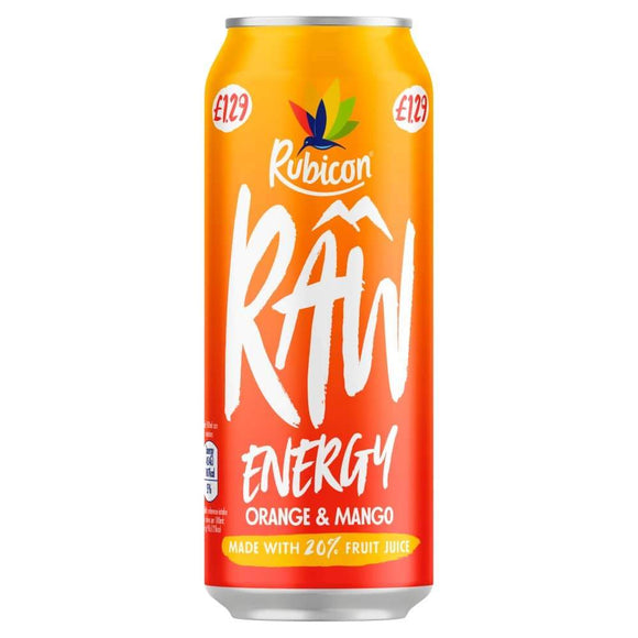 Rubicon Raw Energy Orange & Mango 500ml cans